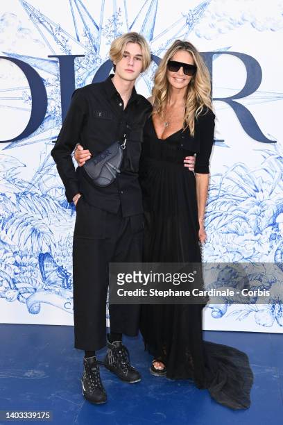 Elle Macpherson and son Cy Busson attend "Crucero Collection" fashion show presentation by Dior at Plaza de España on June 16, 2022 in Seville, Spain.