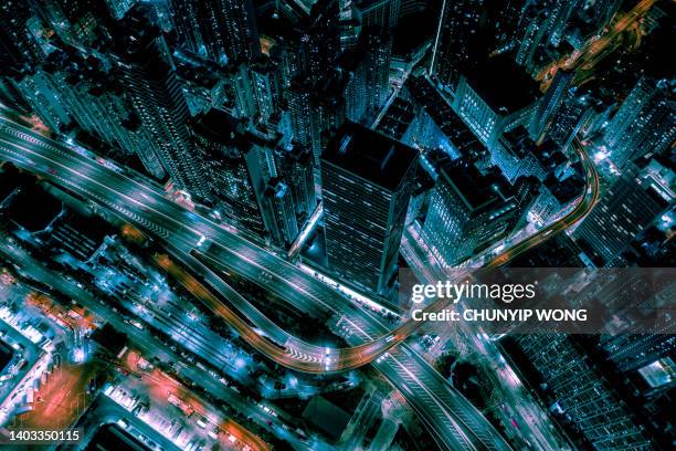 night view of hong kong urban area - zenith building stock pictures, royalty-free photos & images