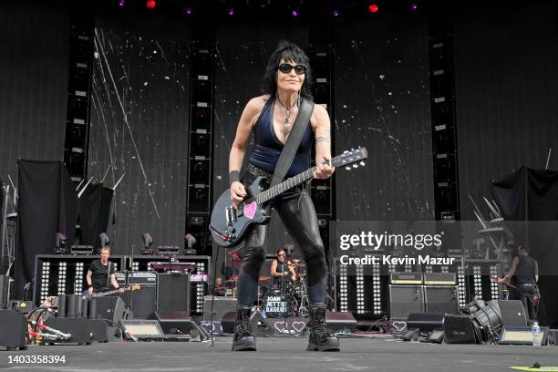 Joan Jett of Joan Jett and The Blackhearts performs onstage during The Stadium Tour at Truist Park on June 16, 2022 in Atlanta, Georgia.