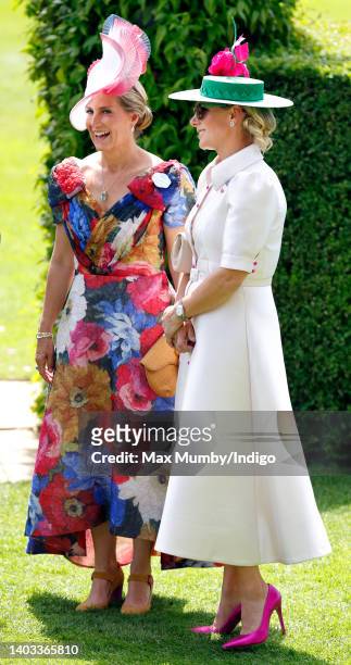 Sophie, Countess of Wessex and Zara Tindall attend day 3 'Ladies Day' of Royal Ascot at Ascot Racecourse on June 16, 2022 in Ascot, England.