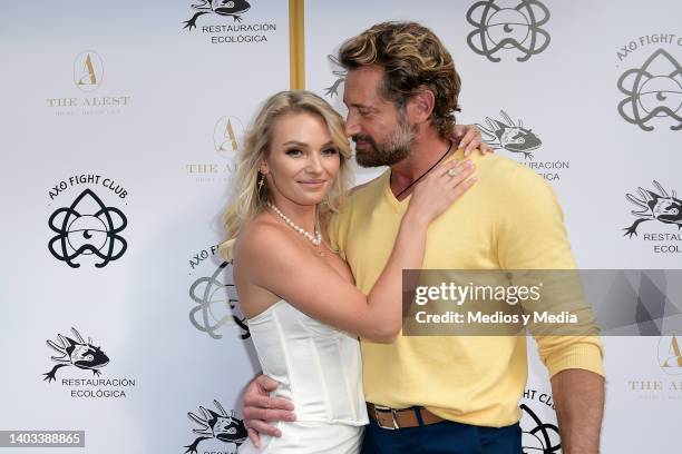 Irina Baeva and Gabriel Soto pose for a photo during the launch of AXO Fight Club on June 16, 2022 in Mexico City, Mexico. The initiative seeks to...