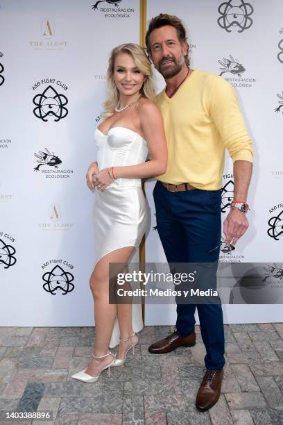 Irina Baeva and Gabriel Soto pose for a photo during the launch of AXO Fight Club on June 16, 2022 in Mexico City, Mexico. The initiative seeks to...