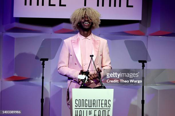 Honoree Lil Nas speaks onstage at the Songwriters Hall of Fame 51st Annual Induction and Awards Gala at Marriott Marquis on June 16, 2022 in New York...