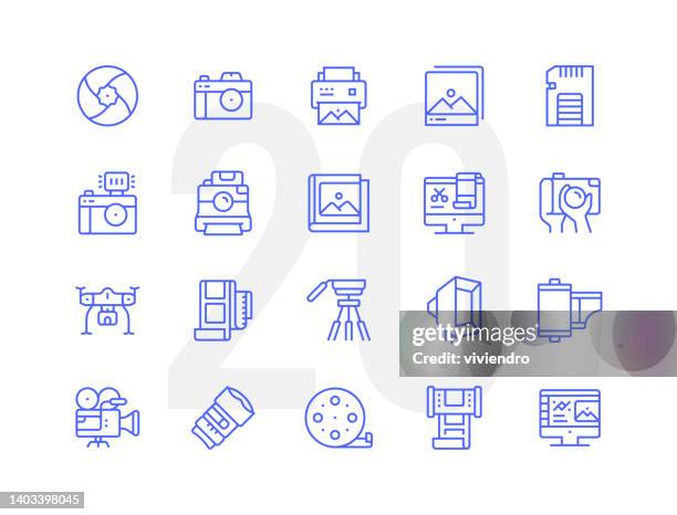 photography line icon set - front camera icon stock illustrations