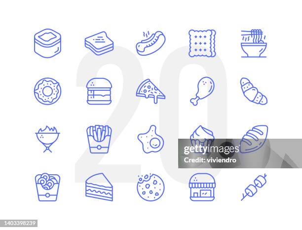 stockillustraties, clipart, cartoons en iconen met fast food line icon set - toasted sandwich