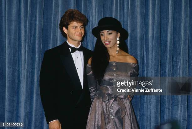 American actor Kirk Cameron and British actress and television personality Downtown Julie Brown attend the 42nd Annual Primetime Emmy Awards, held at...