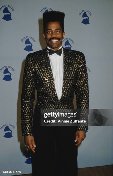 American singer and musician Larry Blackmon, of American funk band Cameo, in the press room of the 29th Annual Grammy Awards, held at the Shrine...