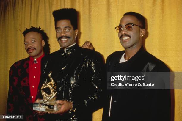 American funk band Cameo in the press room of the 1987 Soul Train Music Awards, held at the Santa Monica Civic Auditorium in Santa Monica,...