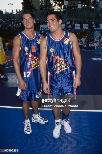 American actor Jerry O'Connell and American actor Dean Cain, both wearing the blue singlet of the Bricklayers, at the 7th Annual MTV Rock N' Jock...
