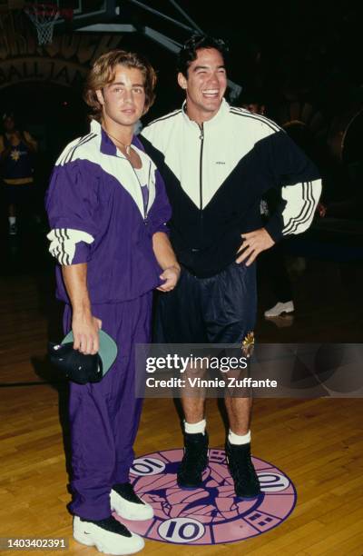 American actor Joey Lawrence and American actor Dean Cain attend the 4th Annual Rock N' Jock Basketball Jam, held at the University of California...