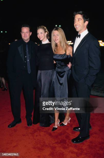 American-Canadian actor and comedian Matthew Perry, American actress and comedian Lisa Kudrow, American actress Jennifer Aniston, and American actor...