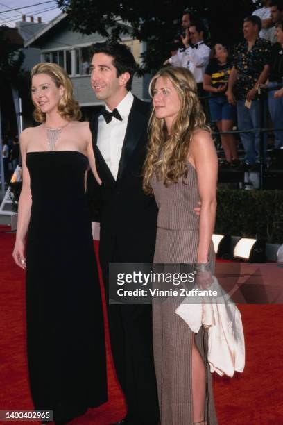 American actress and comedian Lisa Kudrow, American actor and comedian David Schwimmer, and American actress Jennifer Aniston attend the 6th Annual...