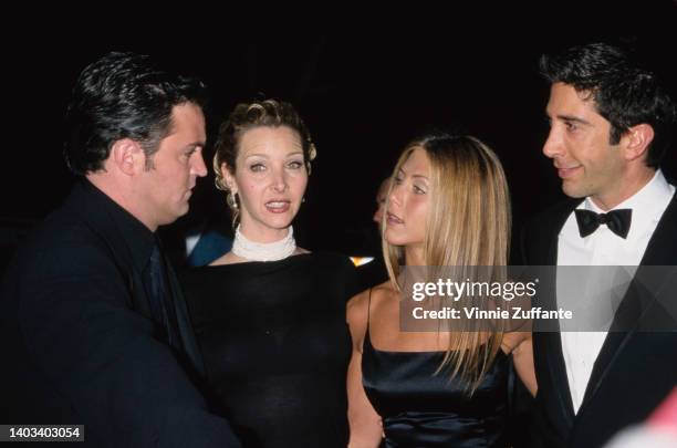American-Canadian actor and comedian Matthew Perry, American actress and comedian Lisa Kudrow, American actress Jennifer Aniston, and American actor...