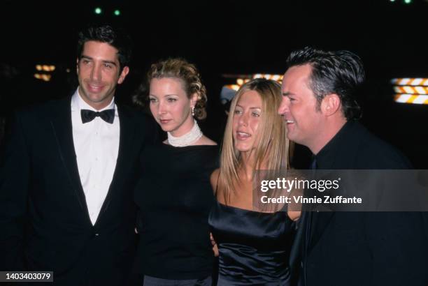 American actor and comedian David Schwimmer, American actress and comedian Lisa Kudrow, American actress Jennifer Aniston, and American-Canadian...