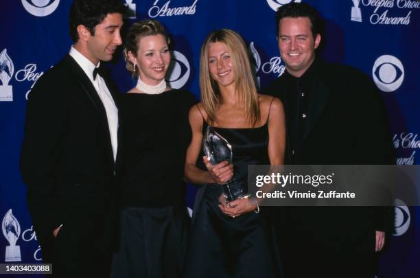 American actor and comedian David Schwimmer, American actress and comedian Lisa Kudrow, American actress Jennifer Aniston, and American-Canadian...