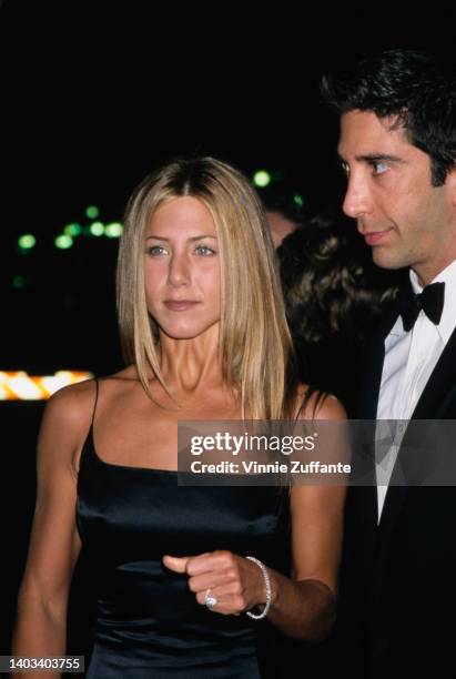 American actress Jennifer Aniston and American actor and comedian David Schwimmer attend the 26th People's Choice Awards, held at the Pasadena Civic...