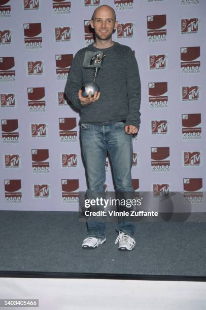 American singer, songwriter and musician Moby in the press room of the 2000 MTV Europe Music Awards, held at the Ericsson Globe in Stockholm, Sweden,...