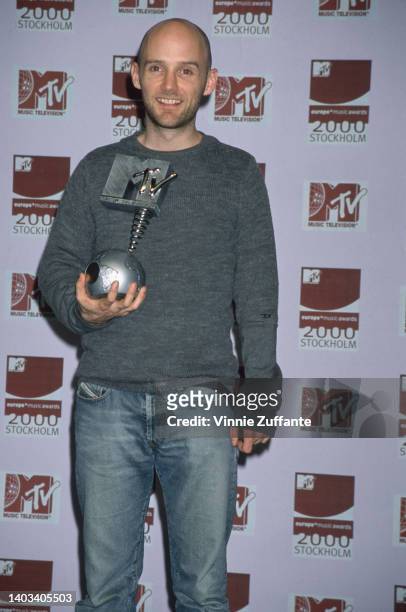 American singer, songwriter and musician Moby in the press room of the 2000 MTV Europe Music Awards, held at the Ericsson Globe in Stockholm, Sweden,...