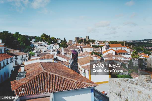 red rooftops in obidos, small village in portugal.high angle view - leiria district bildbanksfoton och bilder