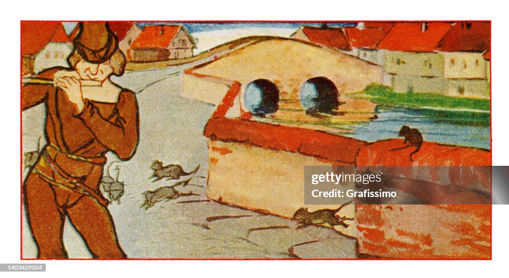 Fairy tale Pied Piper of Hamelin art nouveau illustration 1899