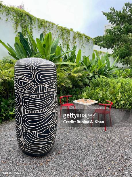 Ceramic jar from the oldest earthenware factory in Ratchaburi, Tao Hong Tai, run by the third generation Tiw Wasinburi in the lobby area at The...