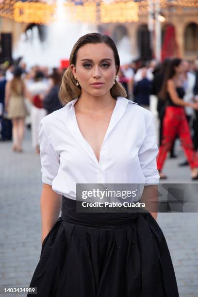 Paula Badosa is seen at the front row ahead of "Crucero" collection fashion show organized by Dior at Plaza de España on June 16, 2022 in Seville,...