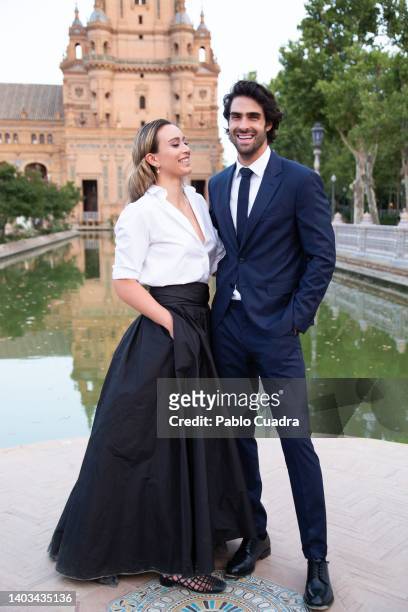 Paula Badosa and Juan Betancourt is seen at the front row ahead of "Crucero" collection fashion show organized by Dior at Plaza de España on June 16,...