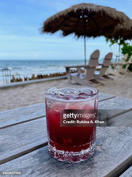 Dragonfruit cocktail at The Standard Hua Hin's Thai style izakaya and beachfront restaurant, Praca, which is a restored heritage house and the first...