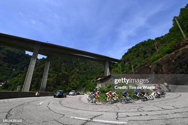 General view of Clément Champoussin of France and AG2R Citröen Team, José Herrada Lopez of Spain and Team Cofidis, Nico Denz of Germany and Team DSM,...