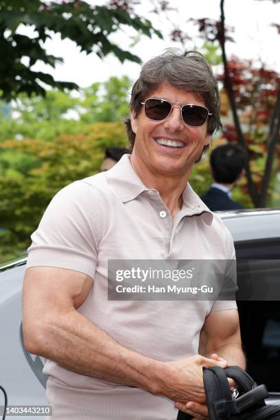 Actor Tom Cruise waves to his fans upon his arrival at Gimpo International Airport on June 17, 2022 in Seoul, South Korea. Tom Cruise is visiting...