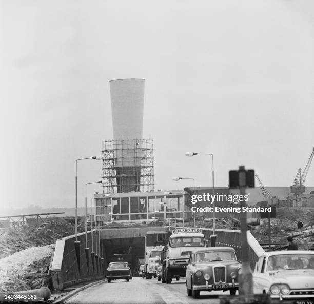 Incoming and outgoing traffic on the Dartford side of the western tunnel of the Dartford Tunnel, on the opening day of the two-lane bore tunnel...