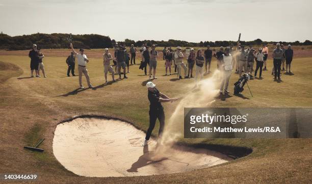 Ludvig Aberg of Sweden plays out of a bunker on the 15th hole during the Quarter Finals on day five of the R&A Amateur Championship at Royal Lytham &...