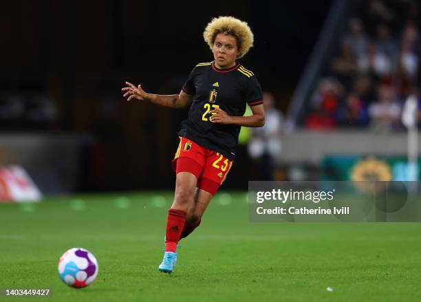 Kassandra Missipo of Belgium during the Women's International friendly match between England and Belgium at Molineux on June 16, 2022 in...