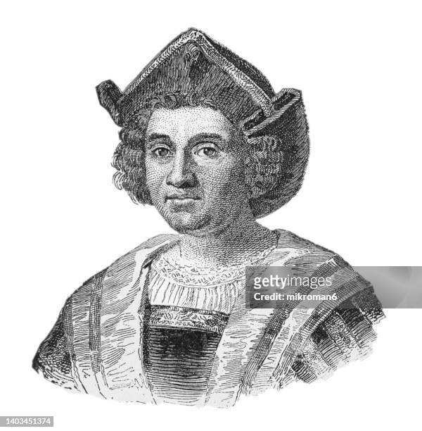 portrait of great explorer christopher columbus, italian explorer and navigator - christopher columbus explorer stock pictures, royalty-free photos & images