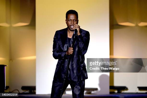 Leslie Odom Jr. Speaks onstage at the Songwriters Hall of Fame 51st Annual Induction and Awards Gala at Marriott Marquis on June 16, 2022 in New York...