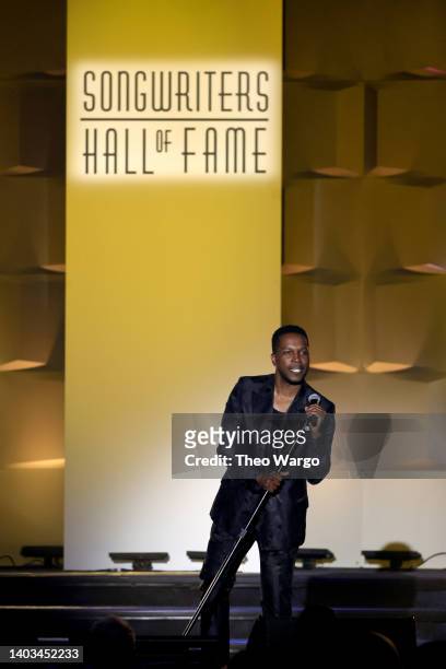 Leslie Odom Jr. Speaks onstage at the Songwriters Hall of Fame 51st Annual Induction and Awards Gala at Marriott Marquis on June 16, 2022 in New York...