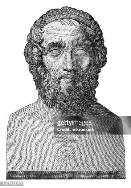 portrait of homer, ancient greek poet, author of the iliad and the odyssey - homer stock-fotos und bilder