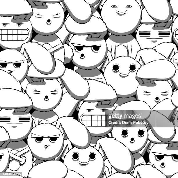 funny doodle illustration - cute rabbits. - bunny pattern stock illustrations