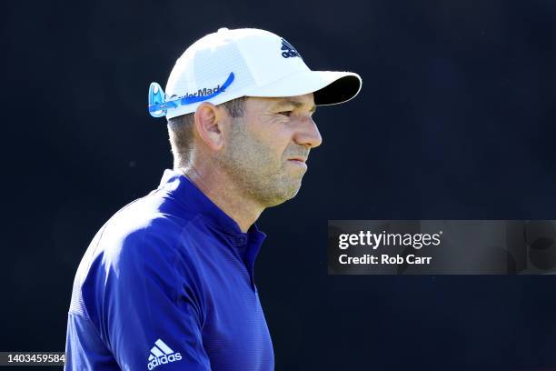 Sergio Garcia of Spain looks on from the second green during the second round of the 122nd U.S. Open Championship at The Country Club on June 17,...