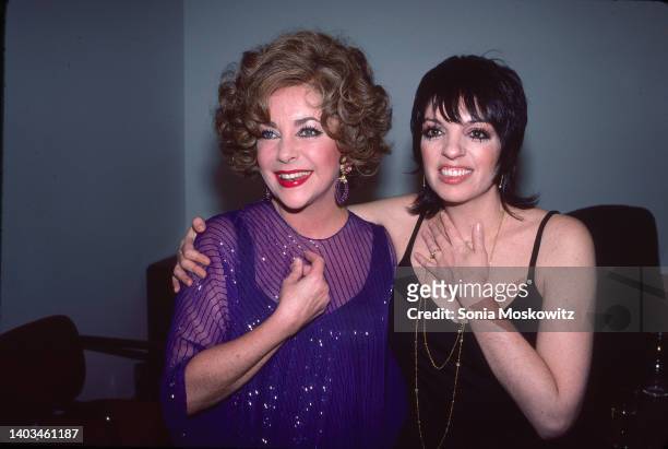 Actors Elizabeth Taylor and Liza Minnelli attend a benefit for the Martha Graham Dance Company at Halston's Fifth Avenue Salon, New York, New York,...