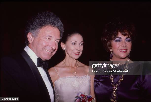 View of, from left, Broadway producer Zev Buffman , ballet dancer Margot Fonteyn , and actress Elizabeth Taylor as they attend the Margot Fonteyn...