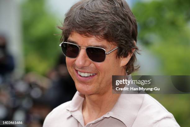 Actor Tom Cruise waves to his fans upon his arrival at Gimpo International Airport on June 17, 2022 in Seoul, South Korea. Tom Cruise is visiting...