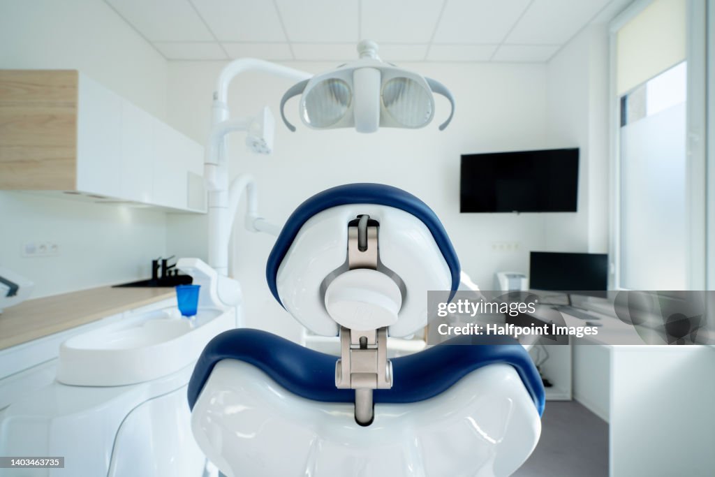 Dental clinic interior. Close-up of dentists chair.