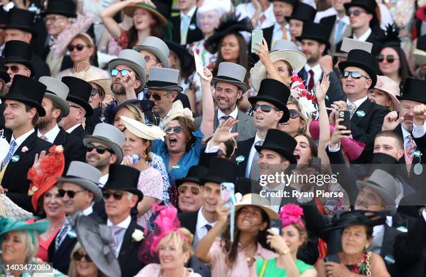 Crowd watch the racing on day four during Royal Ascot 2022 at Ascot Racecourse on June 17, 2022 in Ascot, England.