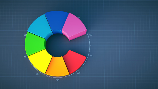 Grid Using Pie Colorful pie chart with numerical description isolated on a gray grid ...