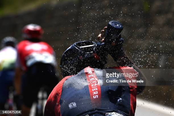 Detail view of Daniel Felipe Martinez Poveda of Colombia and Team INEOS Grenadiers refreshing during the 85th Tour de Suisse 2022 - Stage 6 a 177,5km...