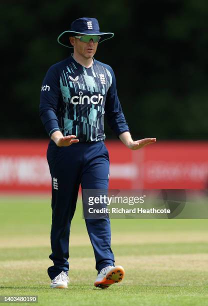 England Captain Eoin Morgan during the 1st One Day International between Netherlands and England at VRA Cricket Ground on June 17, 2022 in...