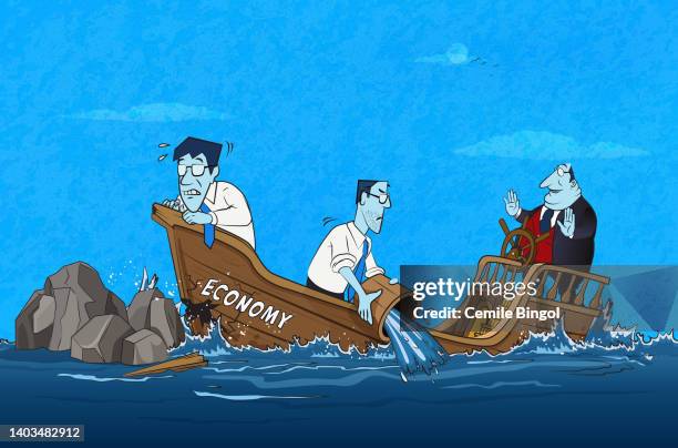 sinking economy - sinking stock illustrations