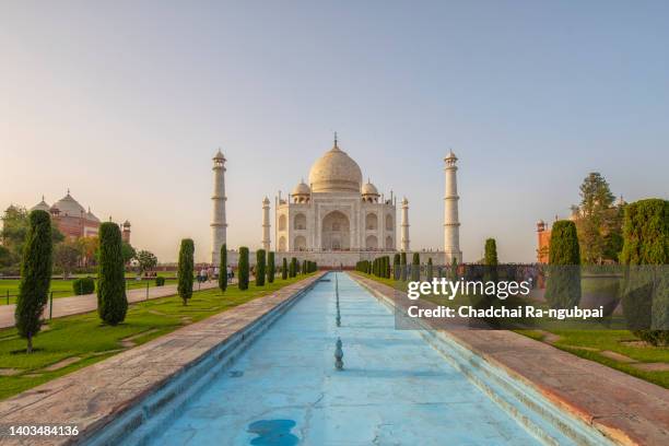 people visiting the magnificent taj mahal in agra. - agra 個照片及圖片檔