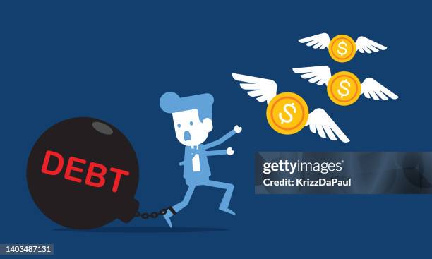 businessman chained with debt - chained stock illustrations